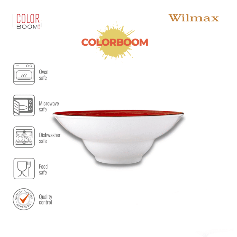 Talerz głęboki czerwony porcelanowy 22.5 cm 1100 ml WL-669223/A