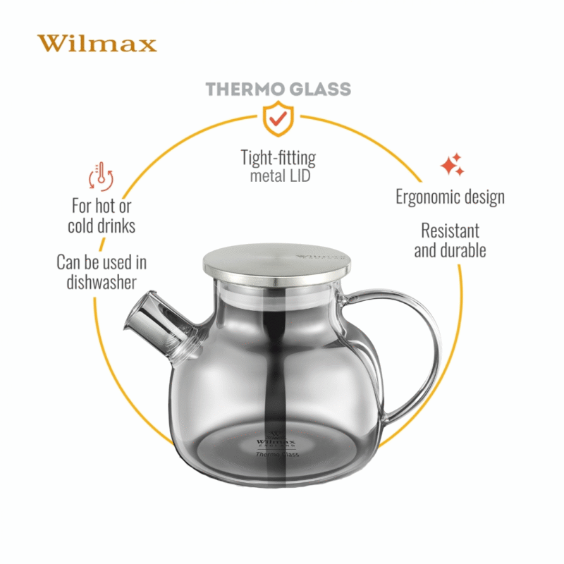Dzbanek szklany do herbaty srebrny z pokrywką ze stali nierdzewnej 950 ml WL-888810002/A