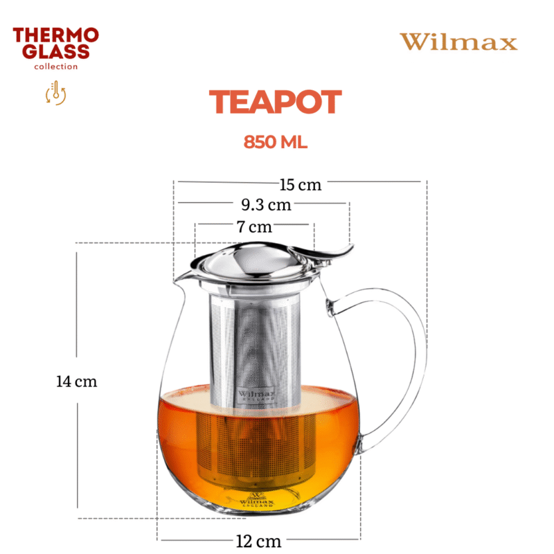 Dzbanek szklany z metalowym zaparzaczem do herbaty ze stali nierdzewnej 850 ml WL-888802/A
