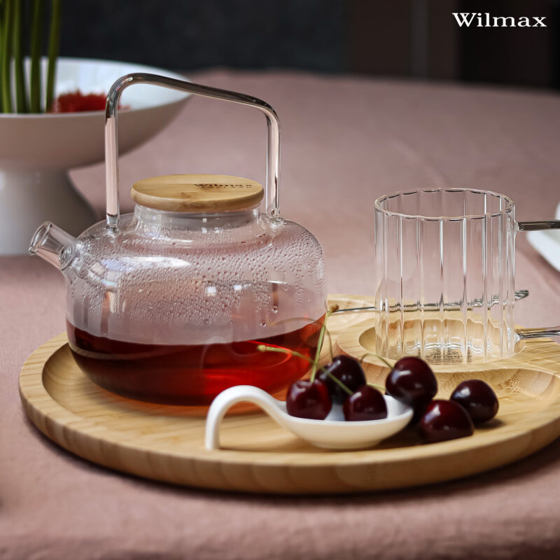 Czajniczek dzbanek szklany do herbaty z bambusową pokrywką 1000 ml WL-888821/A