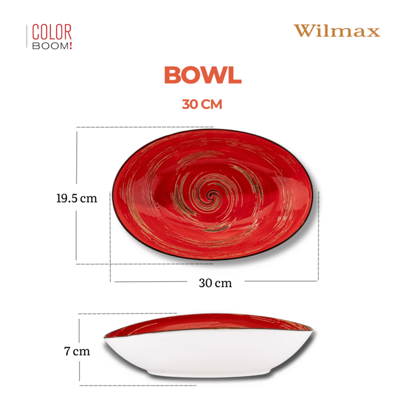 Misa sałatkowa owalna czerwona porcelanowa 30 cm WL-669241/A
