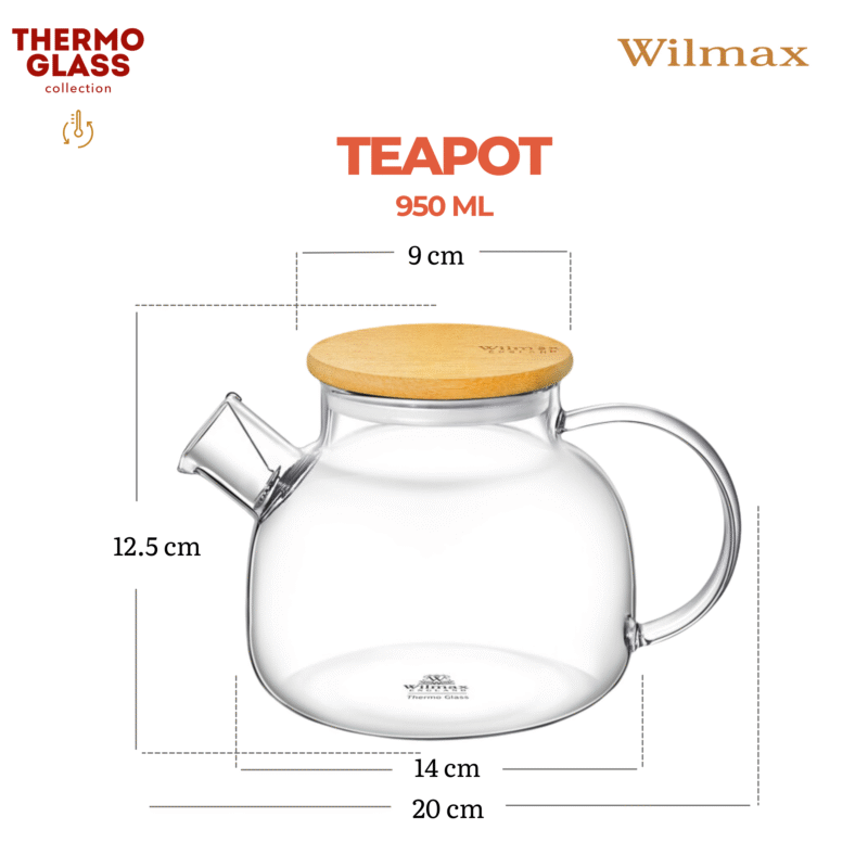 Czajniczek dzbanek szklany do herbaty z bambusową pokrywką 950 ml WL-888810/A