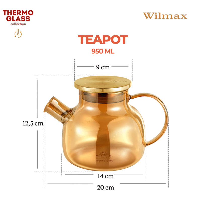 Dzbanek szklany do herbaty złoty z pokrywką ze stali nierdzewnej 950 ml WL-888810003/A