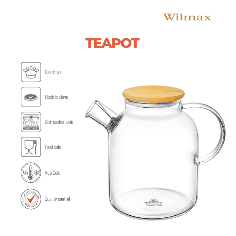 Czajniczek dzbanek szklany do herbaty z bambusową pokrywką 1600 ml WL-888811/A