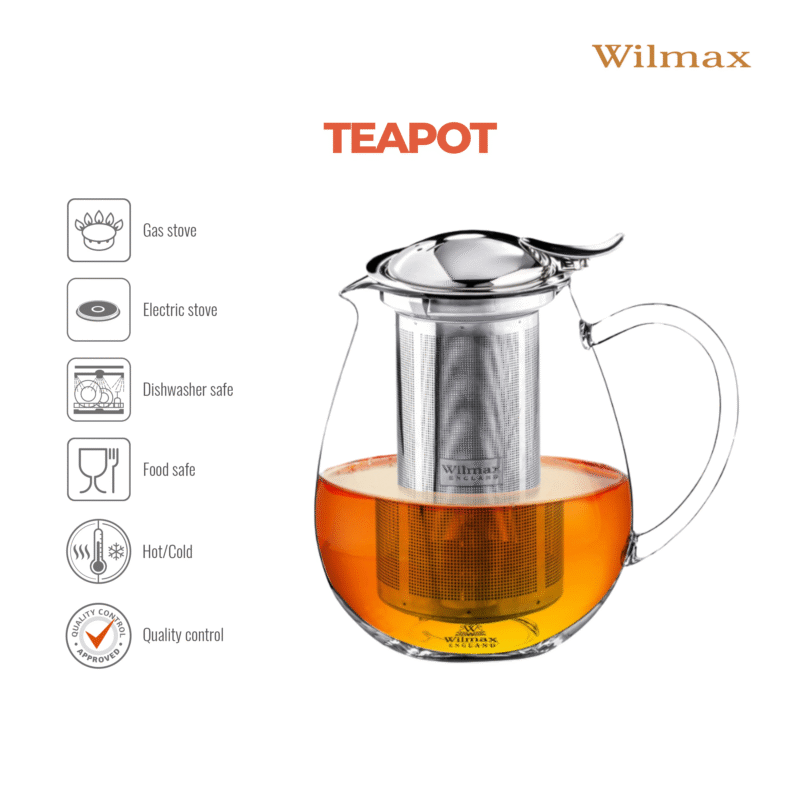 Dzbanek szklany z metalowym zaparzaczem do herbaty ze stali nierdzewnej 1300 ml WL-888803/A