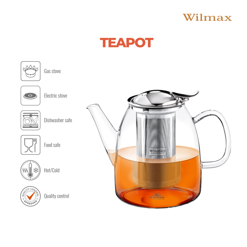 Dzbanek szklany z metalowym zaparzaczem do herbaty ze stali nierdzewnej 950 ml WL-888808/A
