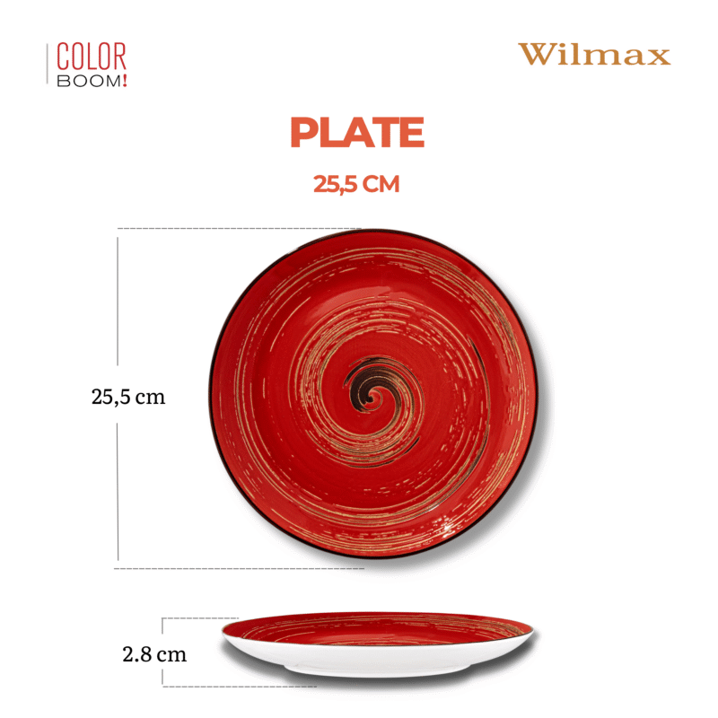 Talerz obiadowy czerwony porcelanowy 25.5 cm WL-669214/A