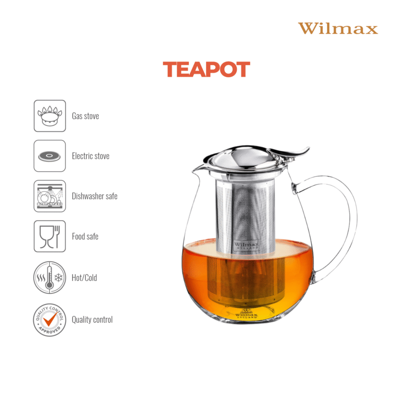 Dzbanek szklany z metalowym zaparzaczem do herbaty ze stali nierdzewnej 600 ml WL-888801/A