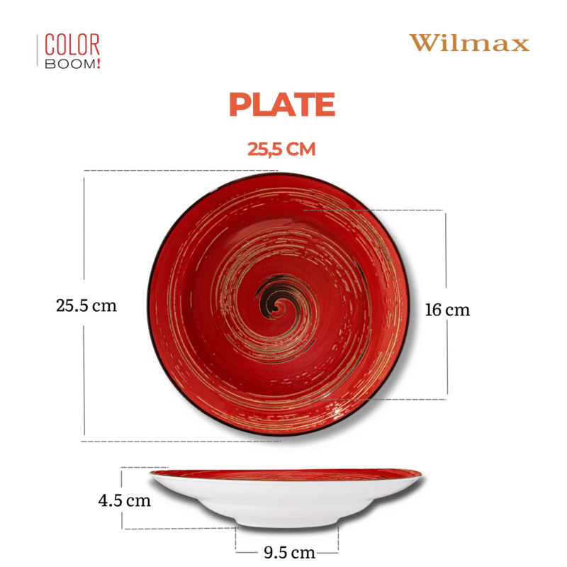 Talerz głęboki czerwony porcelanowy 25.5 cm 350 ml WL-669227/A