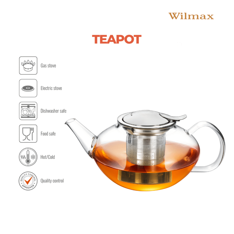 Dzbanek szklany z metalowym zaparzaczem do herbaty ze stali nierdzewnej 1050 ml WL-888805/A