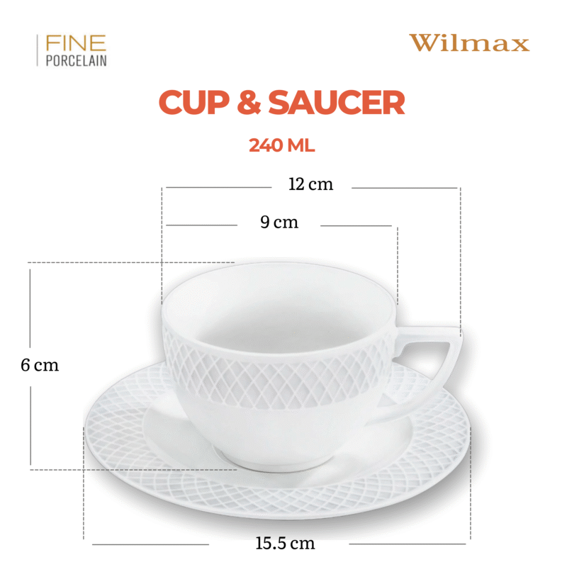 Filiżanka i spodek do herbaty 240 ml biały porcelanowa WL-880101404/AB