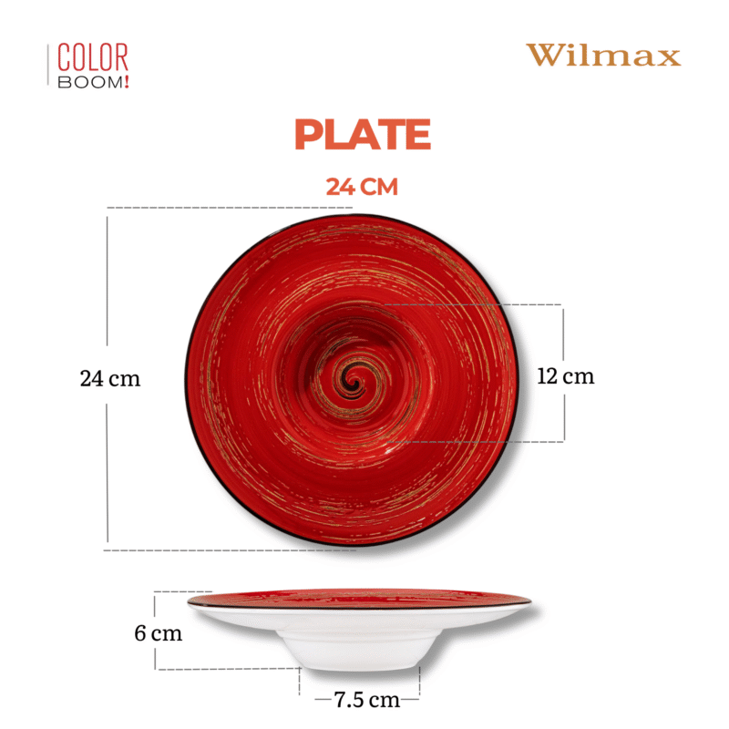 Talerz głęboki czerwony porcelanowy 24 cm 200 ml WL-669225/A