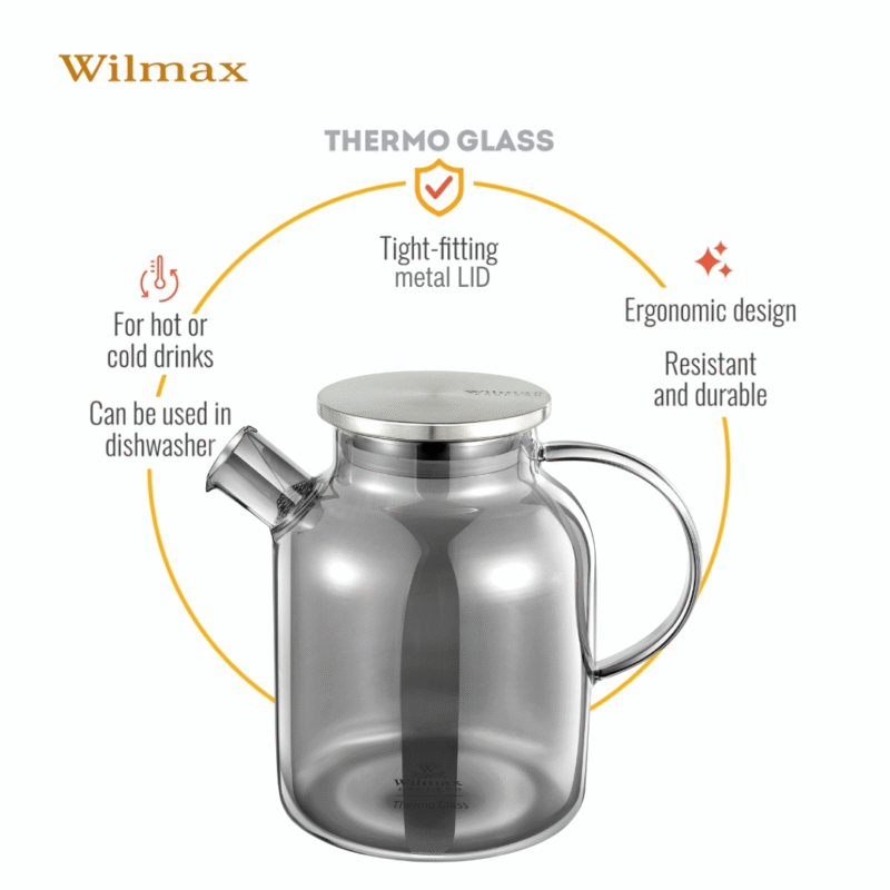 Dzbanek szklany do herbaty srebrny z pokrywką ze stali nierdzewnej 1600 ml WL-888811002/A