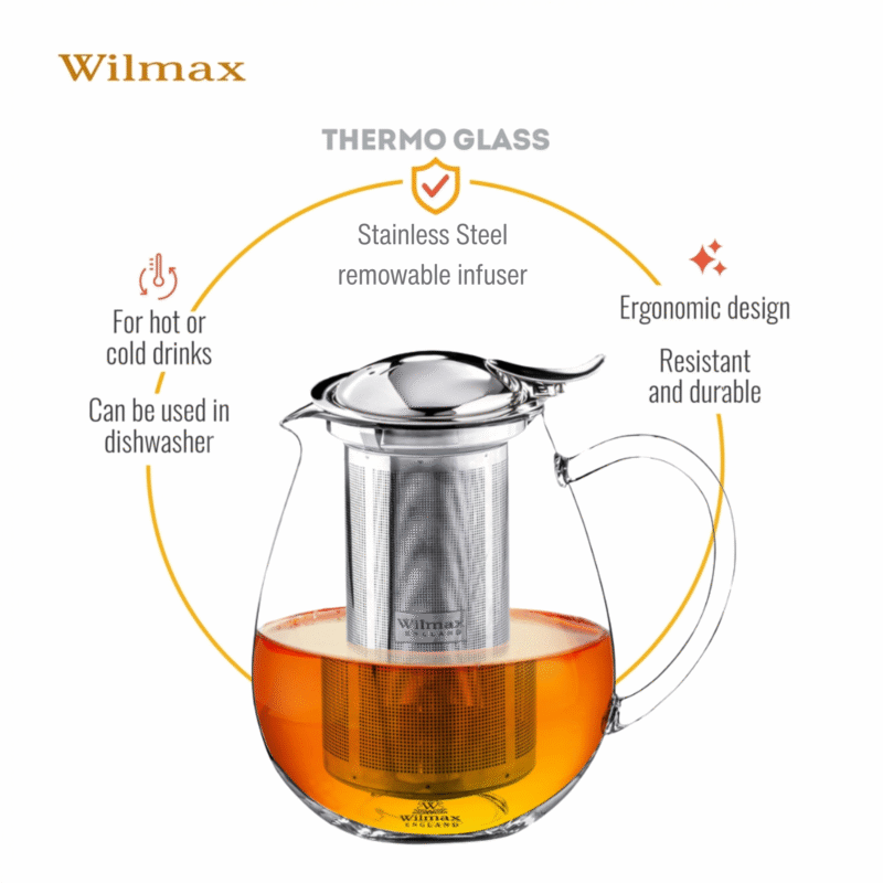 Dzbanek szklany z metalowym zaparzaczem do herbaty ze stali nierdzewnej 1300 ml WL-888803/A