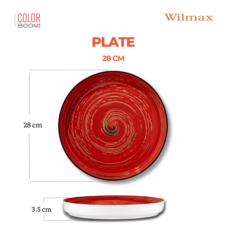 Talerz z wysokim rantem czerwony porcelanowy 28 cm WL-669220/A