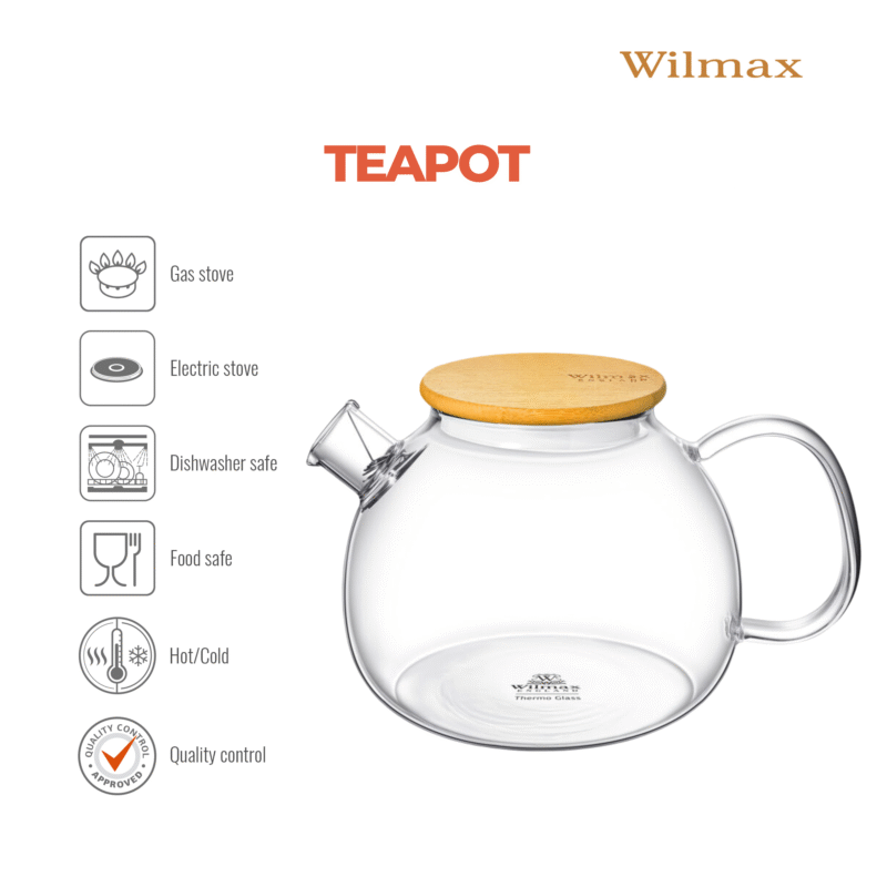 Czajniczek dzbanek szklany do herbaty z bambusową pokrywką 1500 ml WL-888825/A