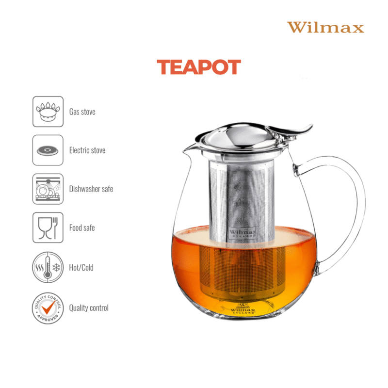 Dzbanek szklany z metalowym zaparzaczem do herbaty ze stali nierdzewnej 850 ml WL-888802/A
