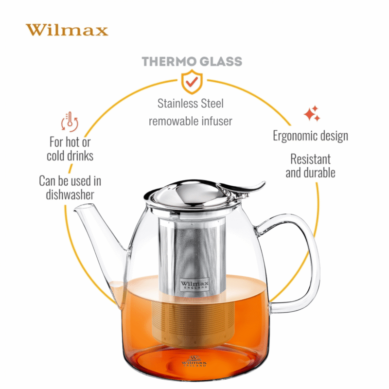 Dzbanek szklany z metalowym zaparzaczem do herbaty ze stali nierdzewnej 1450 ml WL-888809/A