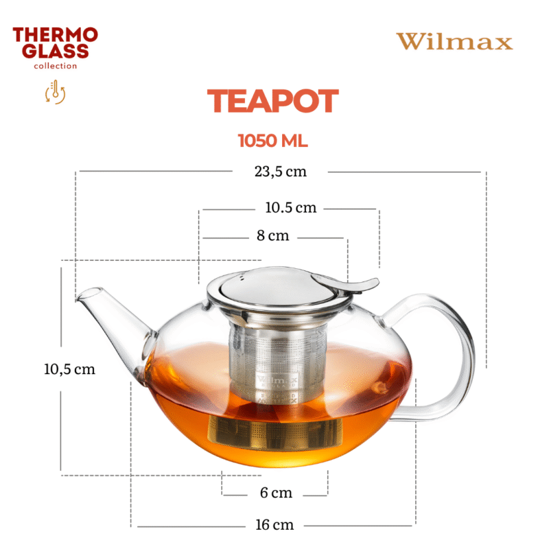 Dzbanek szklany z metalowym zaparzaczem do herbaty ze stali nierdzewnej 1050 ml WL-888805/A