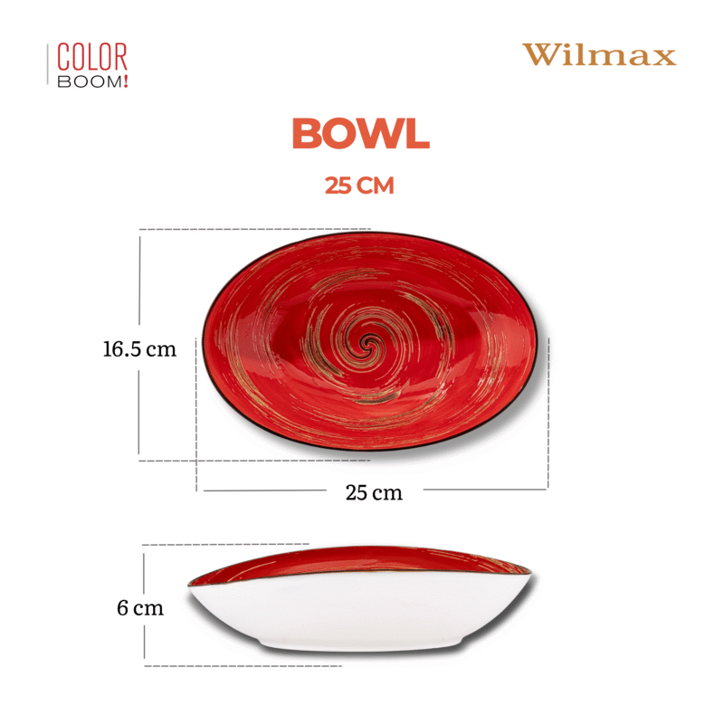 Misa sałatkowa owalna czerwona porcelanowa 25 cm WL-669240/A