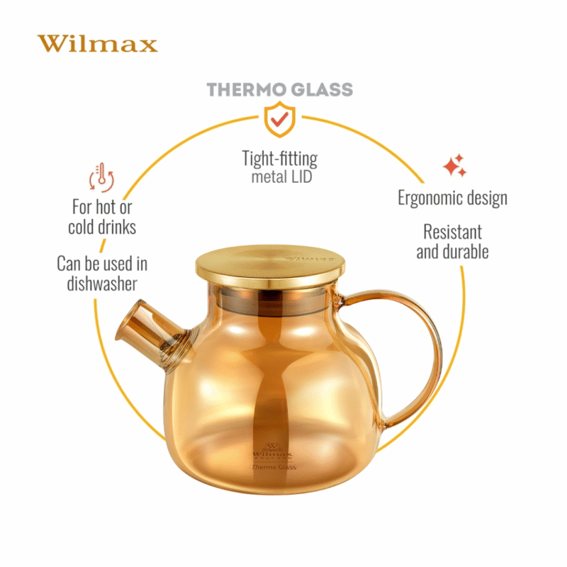 Dzbanek szklany do herbaty złoty z pokrywką ze stali nierdzewnej 950 ml WL-888810003/A