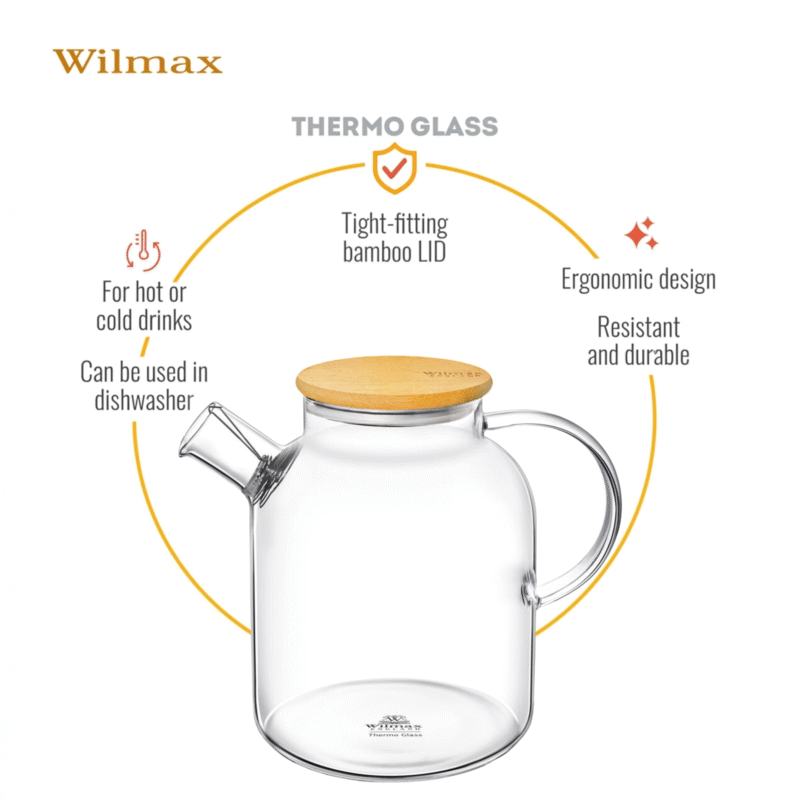 Czajniczek dzbanek szklany do herbaty z bambusową pokrywką 1600 ml WL-888811/A