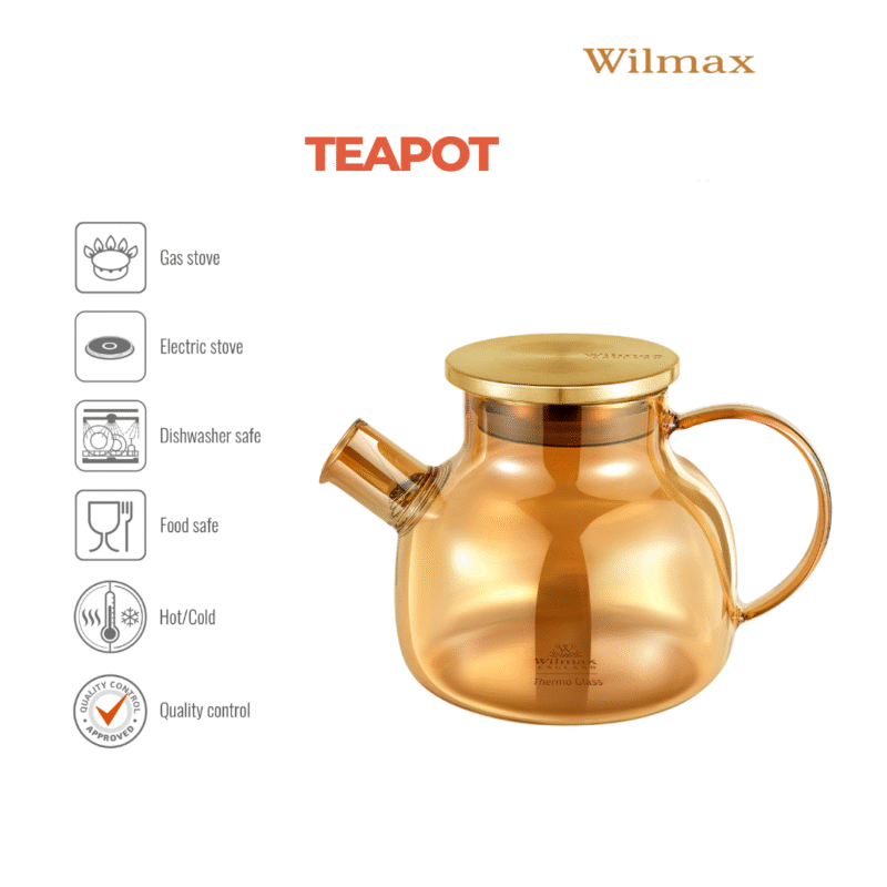 Dzbanek szklany do herbaty złoty z pokrywką ze stali nierdzewnej 950 ml WL-888810003/A