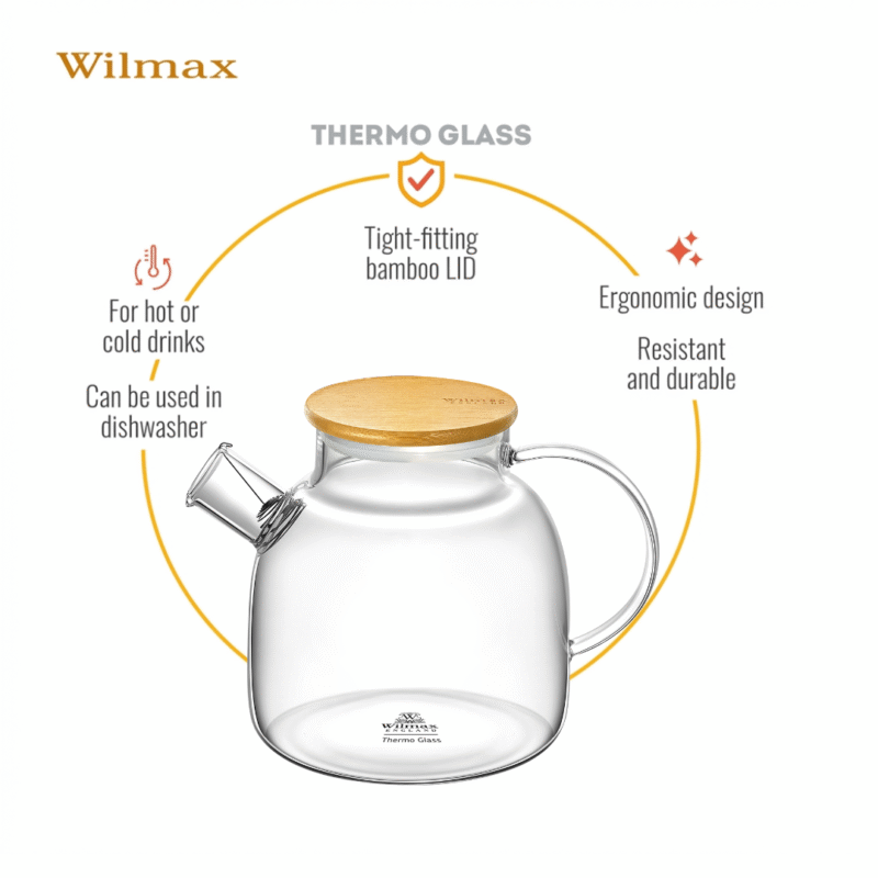 Czajniczek dzbanek szklany do herbaty z bambusową pokrywką 1200 ml WL-888826/A