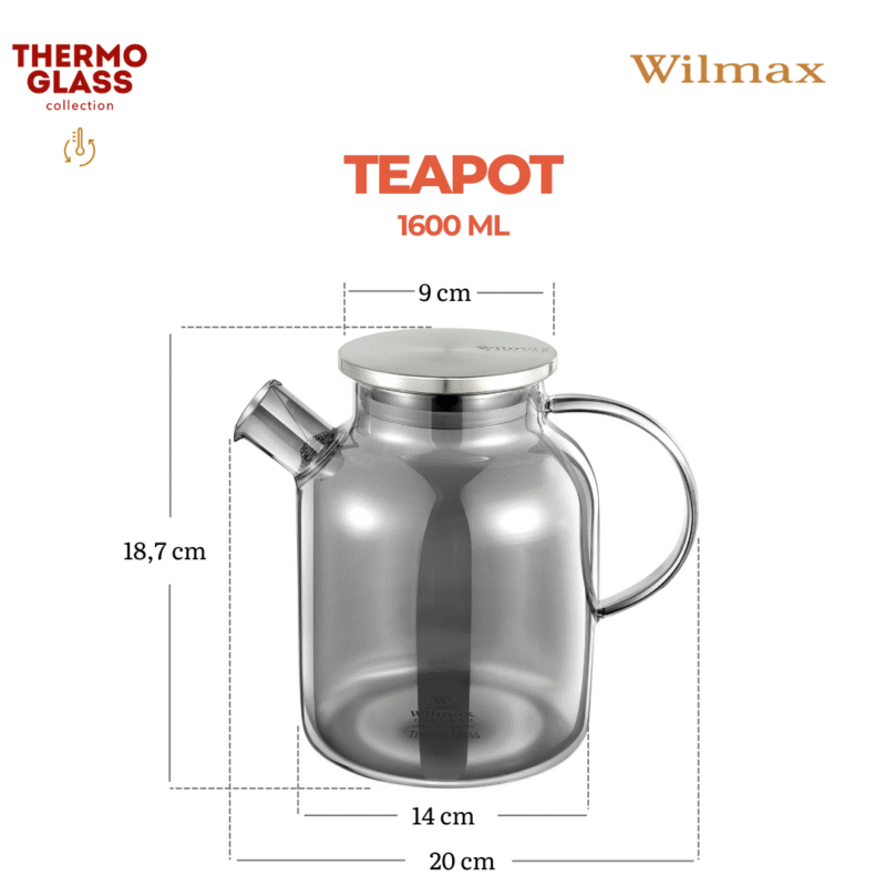 Dzbanek szklany do herbaty srebrny z pokrywką ze stali nierdzewnej 1600 ml WL-888811002/A