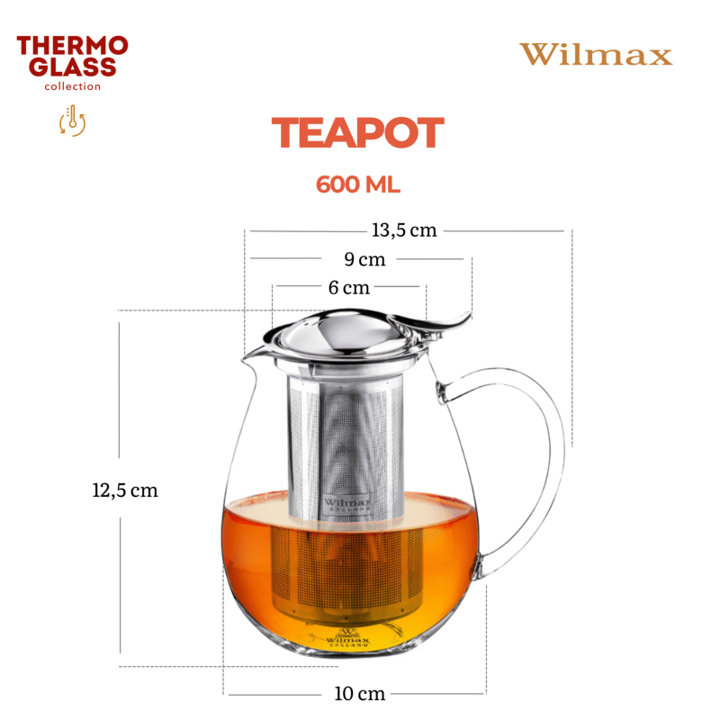 Dzbanek szklany z metalowym zaparzaczem do herbaty ze stali nierdzewnej 600 ml WL-888801/A