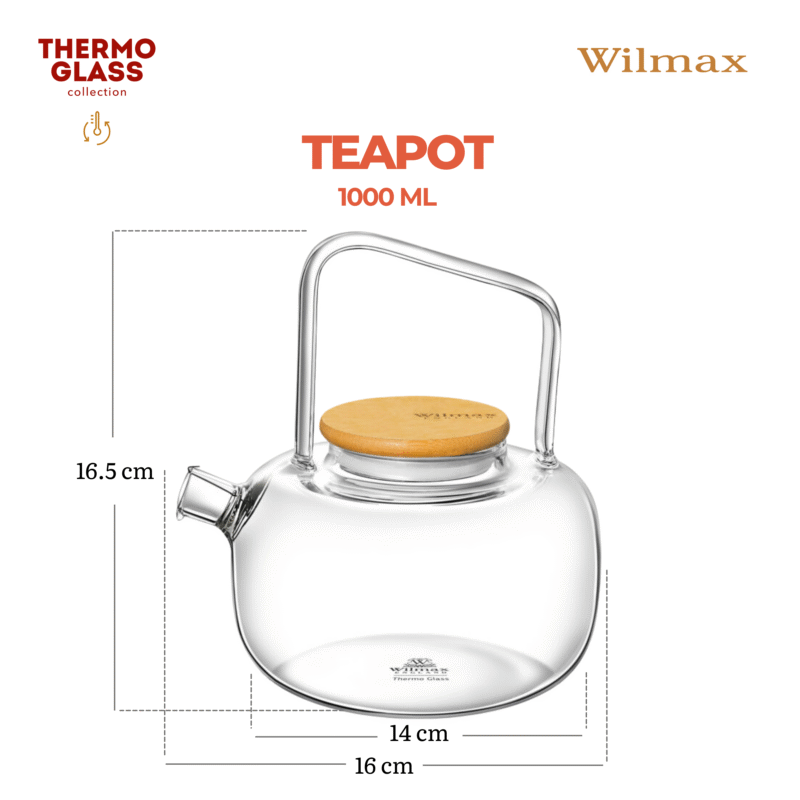 Czajniczek dzbanek szklany do herbaty z bambusową pokrywką 1000 ml WL-888821/A
