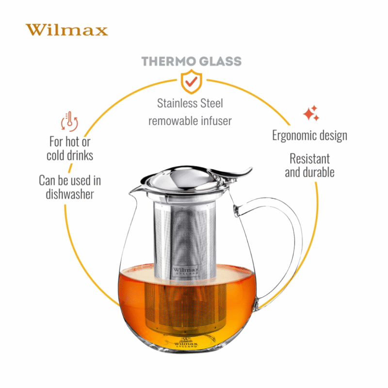 Dzbanek szklany z metalowym zaparzaczem do herbaty ze stali nierdzewnej 850 ml WL-888802/A