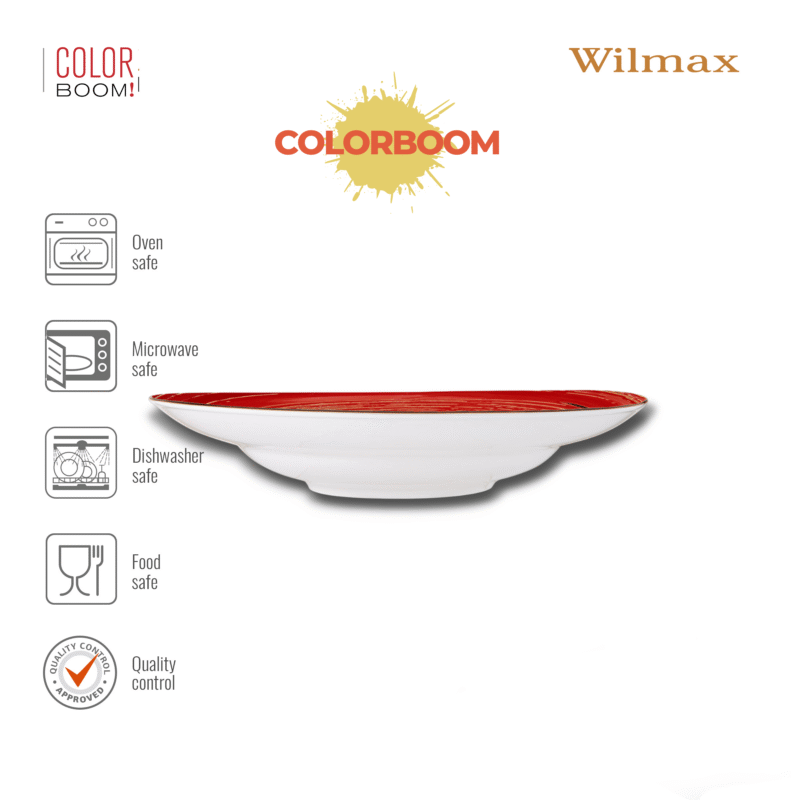 Talerz głęboki czerwony porcelanowy 25.5 cm 350 ml WL-669227/A