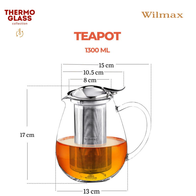 Dzbanek szklany z metalowym zaparzaczem do herbaty ze stali nierdzewnej 1300 ml WL-888803/A