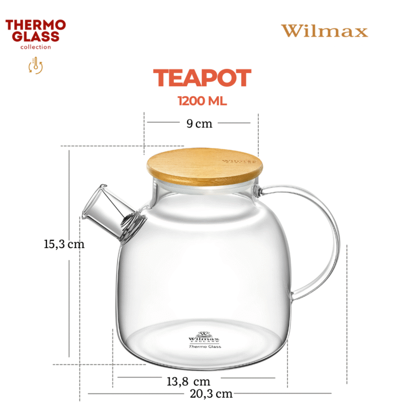 Czajniczek dzbanek szklany do herbaty z bambusową pokrywką 1200 ml WL-888826/A