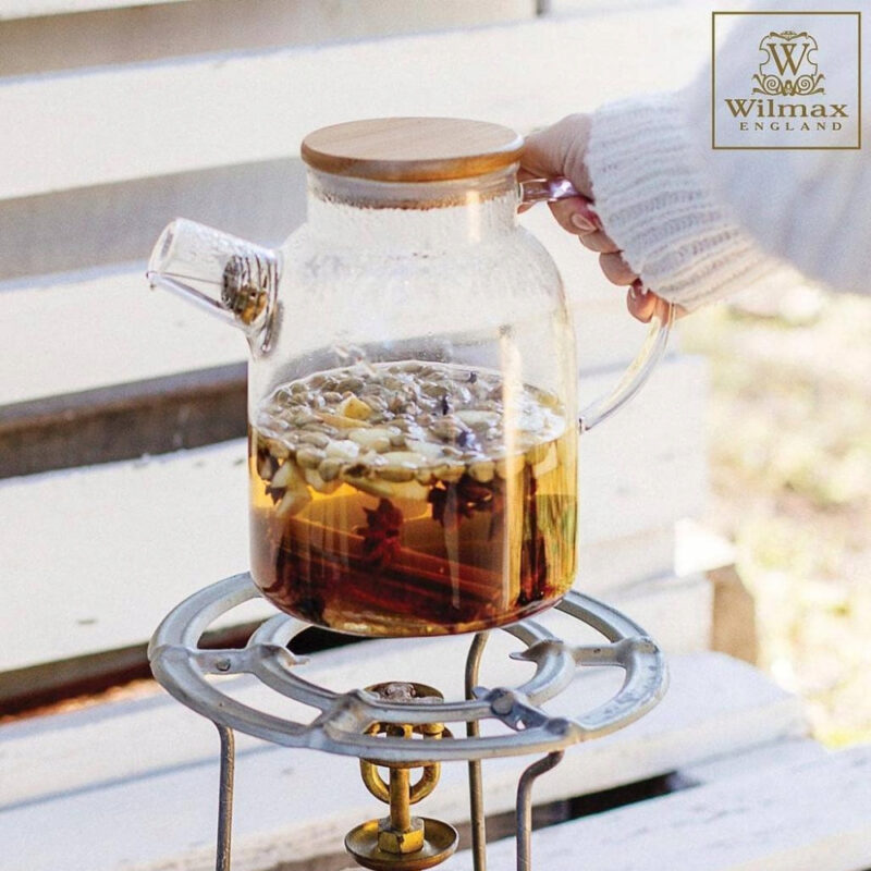 Czajniczek dzbanek szklany do herbaty z bambusową pokrywką 1600 ml WL-888811/A