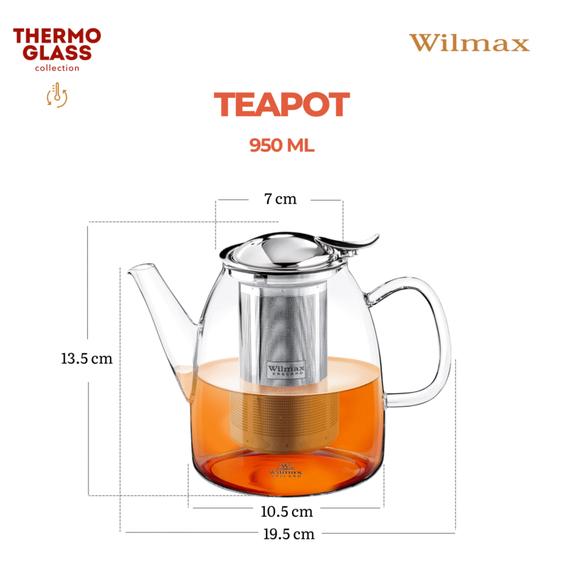 Dzbanek szklany z metalowym zaparzaczem do herbaty ze stali nierdzewnej 950 ml WL-888808/A