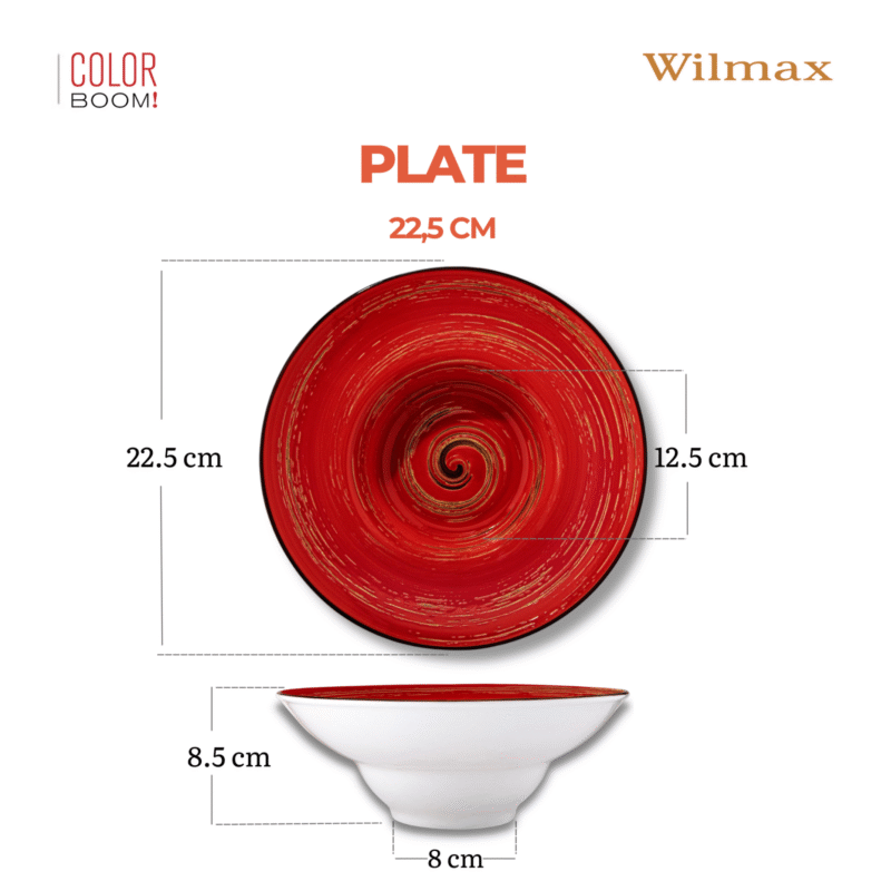 Talerz głęboki czerwony porcelanowy 22.5 cm 1100 ml WL-669223/A