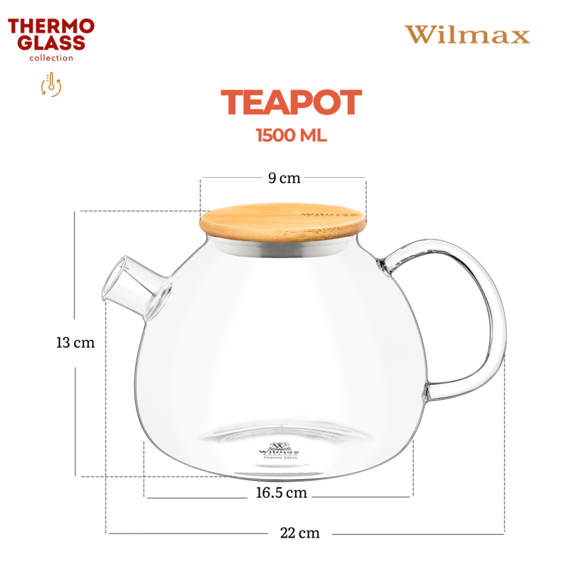 Czajniczek dzbanek szklany do herbaty z bambusową pokrywką 1500 ml WL-888825/A