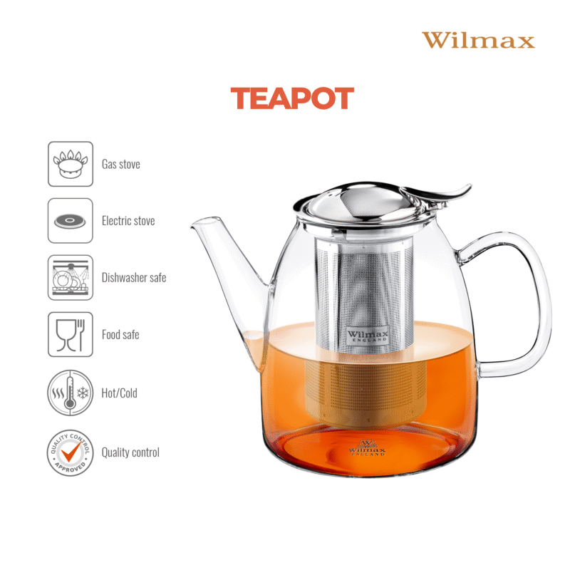 Dzbanek szklany z metalowym zaparzaczem do herbaty ze stali nierdzewnej 1450 ml WL-888809/A