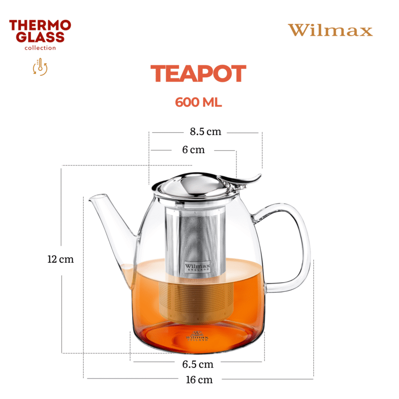 Dzbanek szklany z metalowym zaparzaczem do herbaty ze stali nierdzewnej 600 ml WL-888807/A