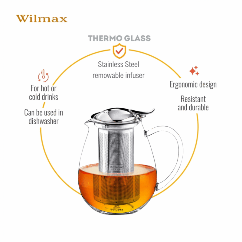 Dzbanek szklany z metalowym zaparzaczem do herbaty ze stali nierdzewnej 600 ml WL-888801/A