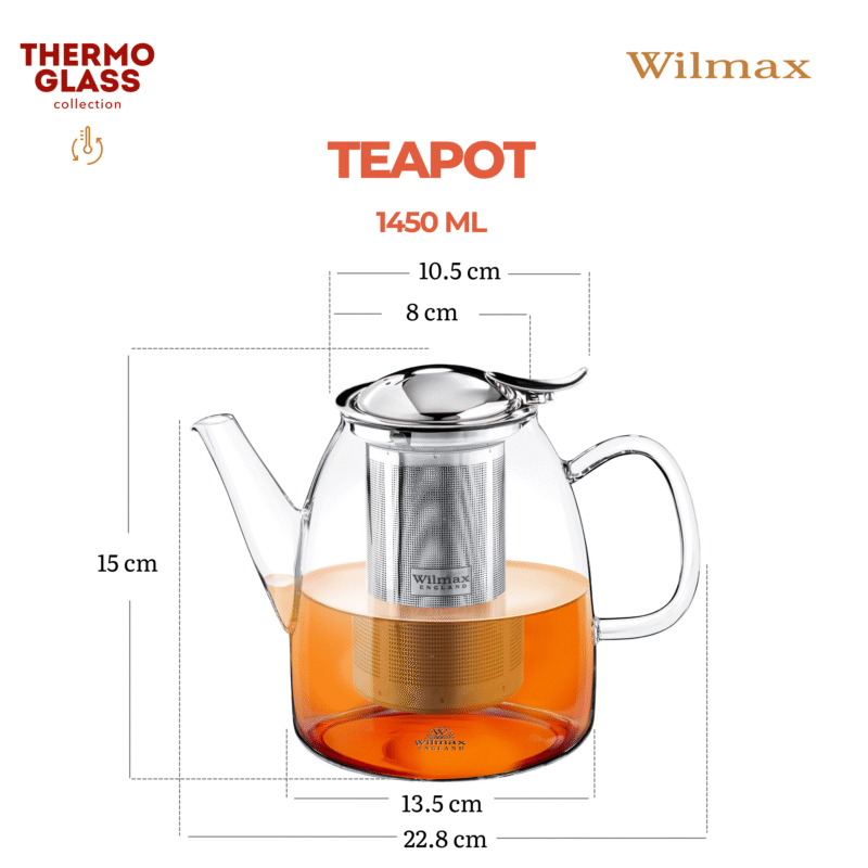 Dzbanek szklany z metalowym zaparzaczem do herbaty ze stali nierdzewnej 1450 ml WL-888809/A
