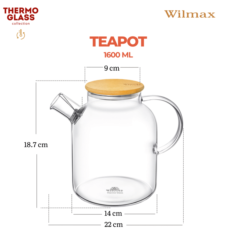 Czajniczek dzbanek szklany do herbaty z bambusową pokrywką 1600 ml WL-888811/A