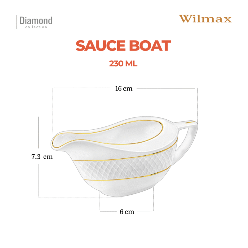 Sosjerka 230 ml biała porcelanowa ze złotym rantem WL-880102501/A
