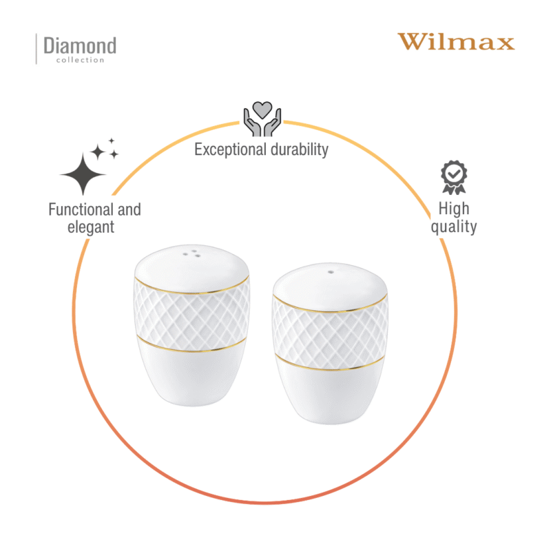 Solniczka i pieprzniczka zestaw biały porcelanowy ze złotym rantem WL-880102555/SP