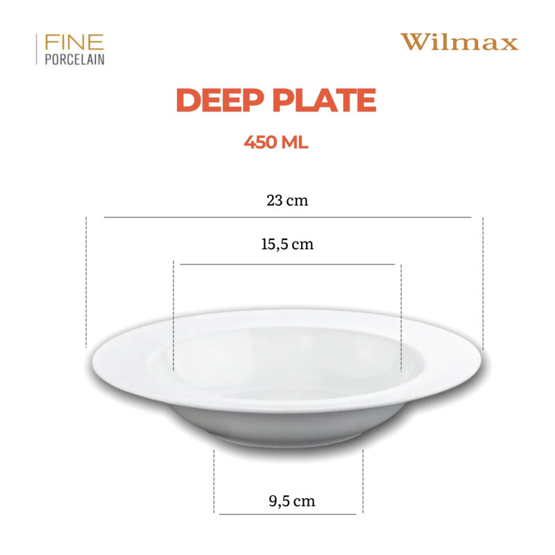 Talerz głęboki 23 cm 450 ml biały porcelanowy WL-991217/A