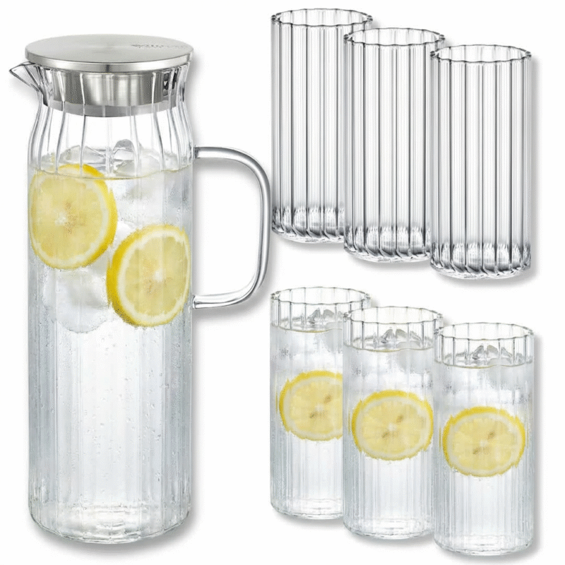 Zestaw do napojów wody i soku - dzbanek 1,5 l i 6 szklanek 300 ml