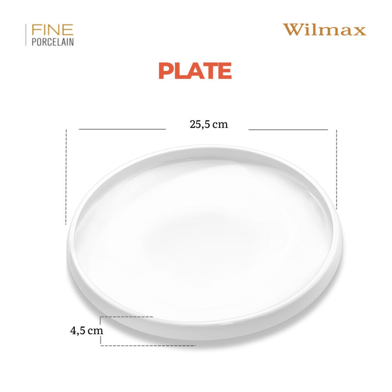 Talerz z wysokim rantem 25,5 cm biały porcelanowy WL-991360/A