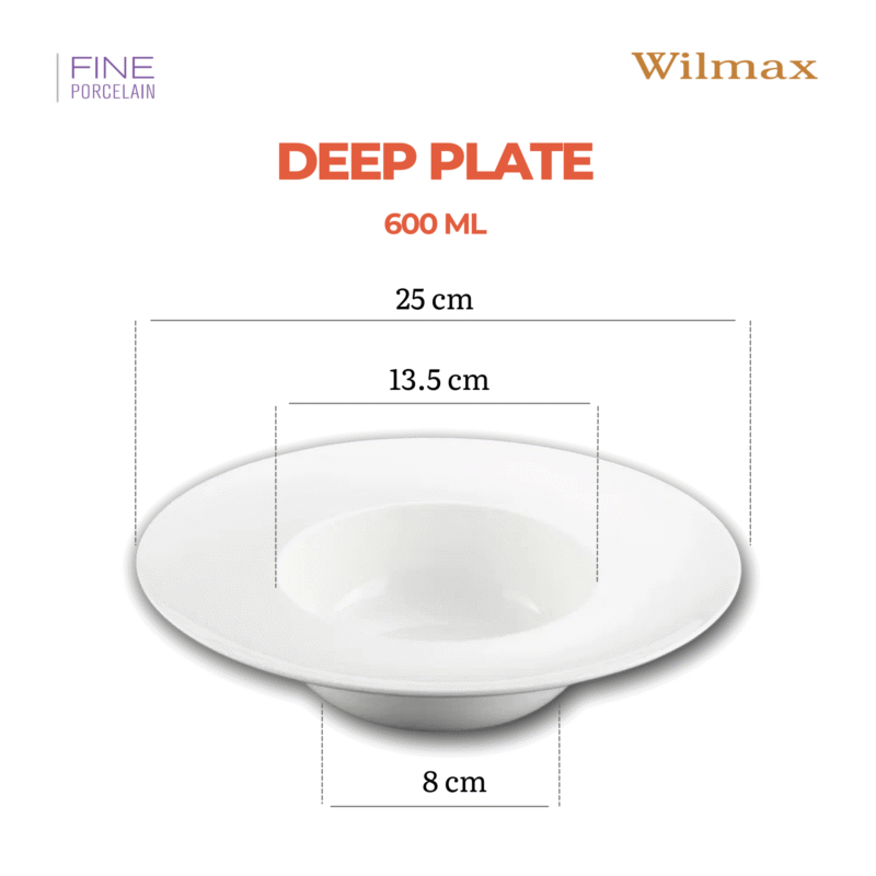 Talerz głęboki 25,5 cm 600 ml biały porcelanowy WL-991187/A